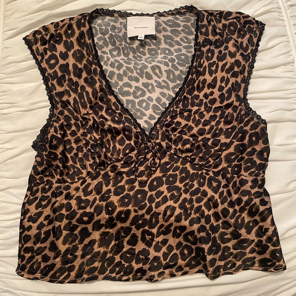 Reformation Cherry Silk Top Brown - Size 8 - Picture 4 of 7